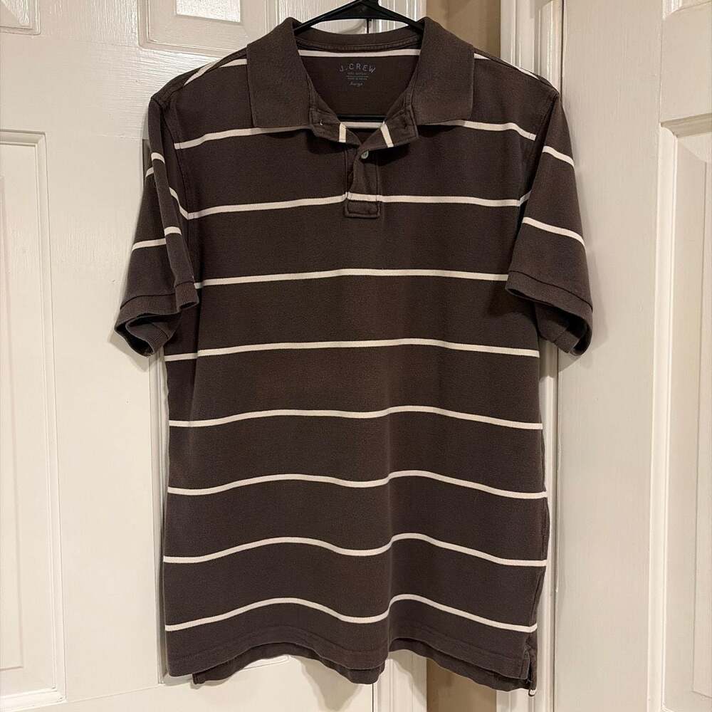 J.Crew Men's Brown Striped Short Sleeve Pique Polo Shirt Large Style 90657